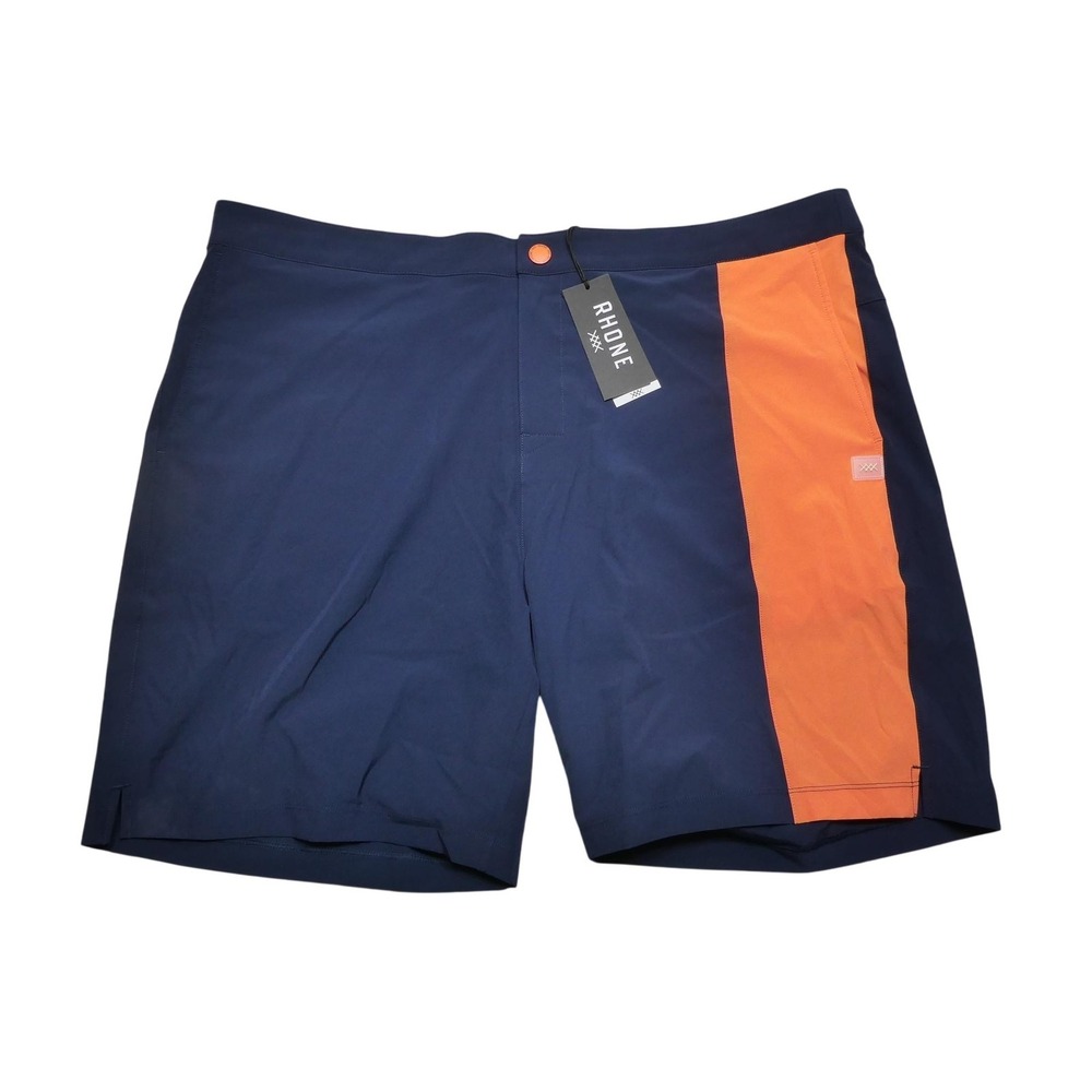 Rhone Swim Shorts Mens 2XL Blue‎ Orange Colorblock Barrier Lined Quick Dry